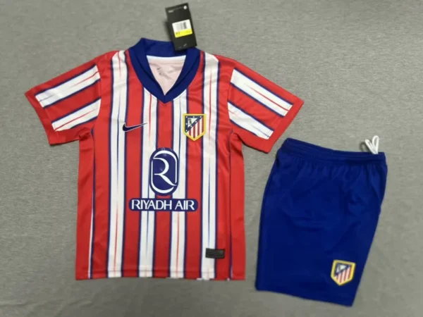 24-25 Atletico Madrid Home Soccer Kids Kit Jersey+Shorts - Image 3